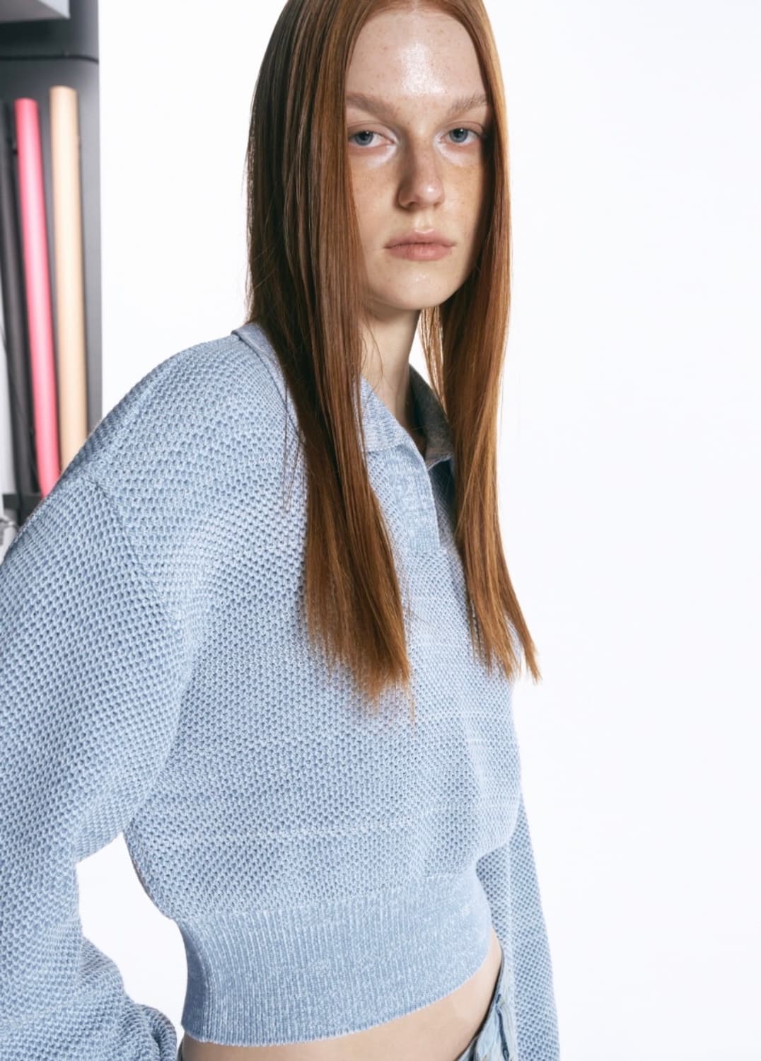 인사일런스 우먼 카라 크롭 니트 BLUE 상품이미지3