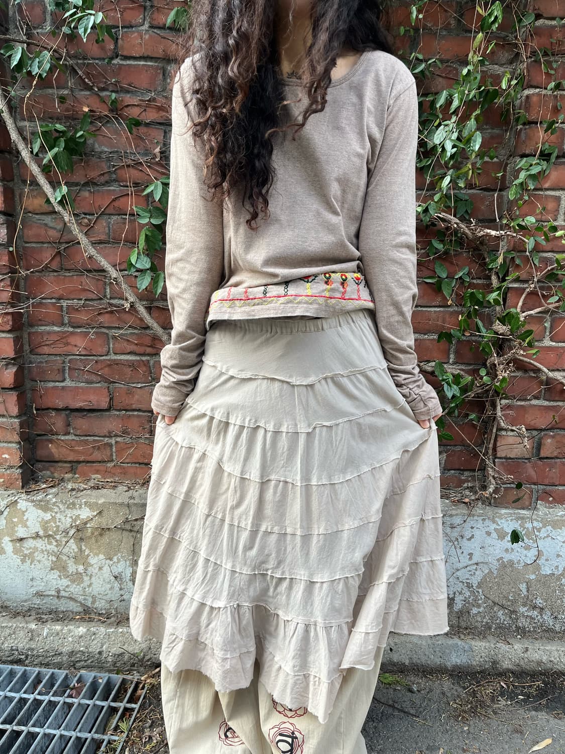 베이지 아이보리 미디 캉캉 스커트 상품이미지4