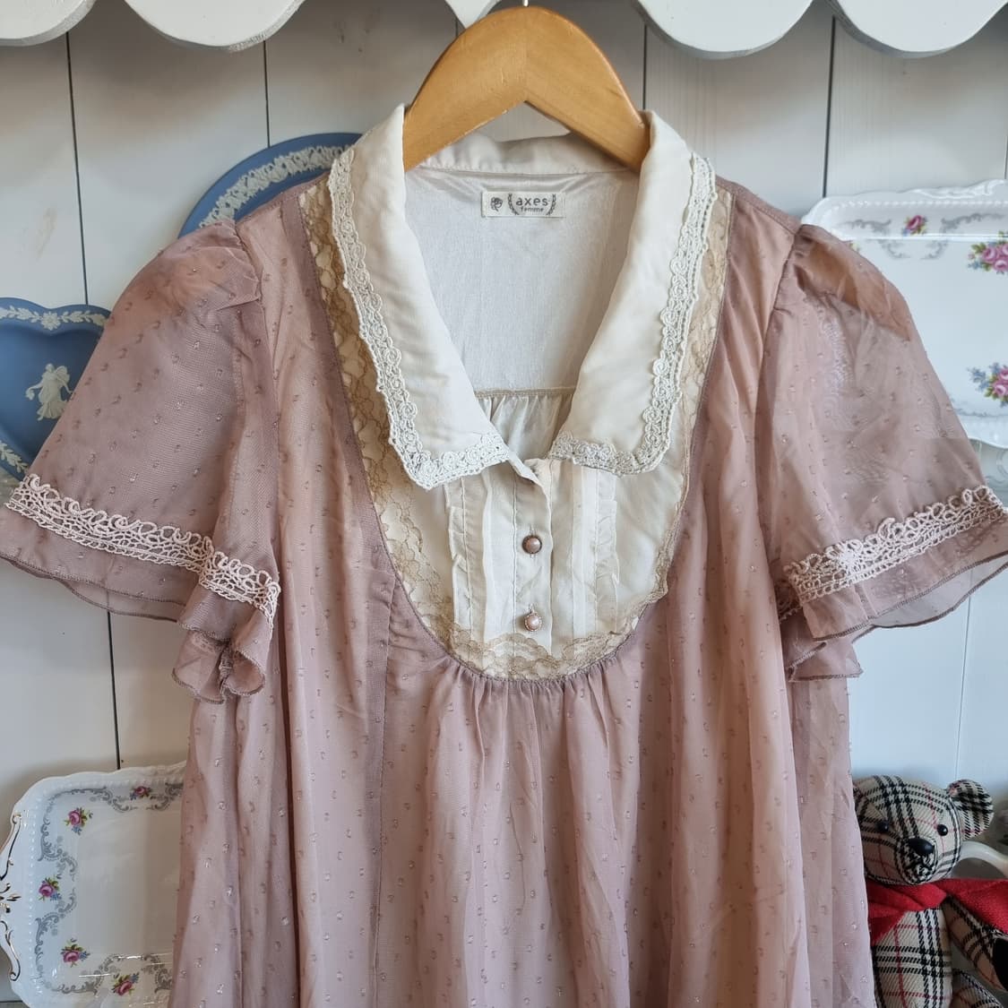 axes femme(액시즈팜) 핑크베이지 레이스 빈티지 원피스 상품이미지6