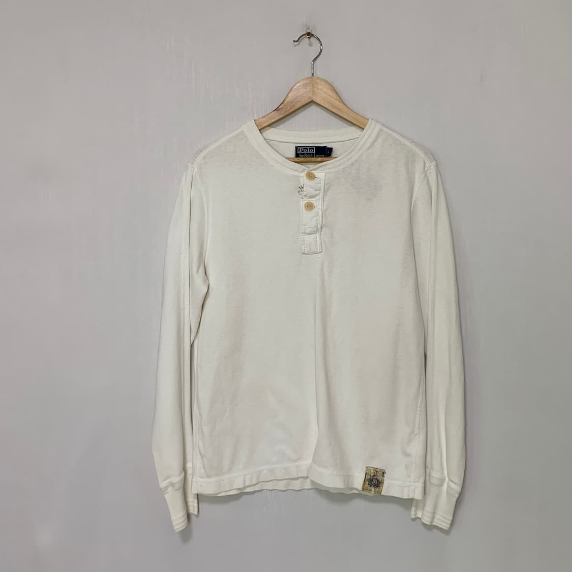 폴로 랄프로렌 버튼 헨리넥 롱슬리브 긴팔 티셔츠 아이보리 남성 S 상품이미지1