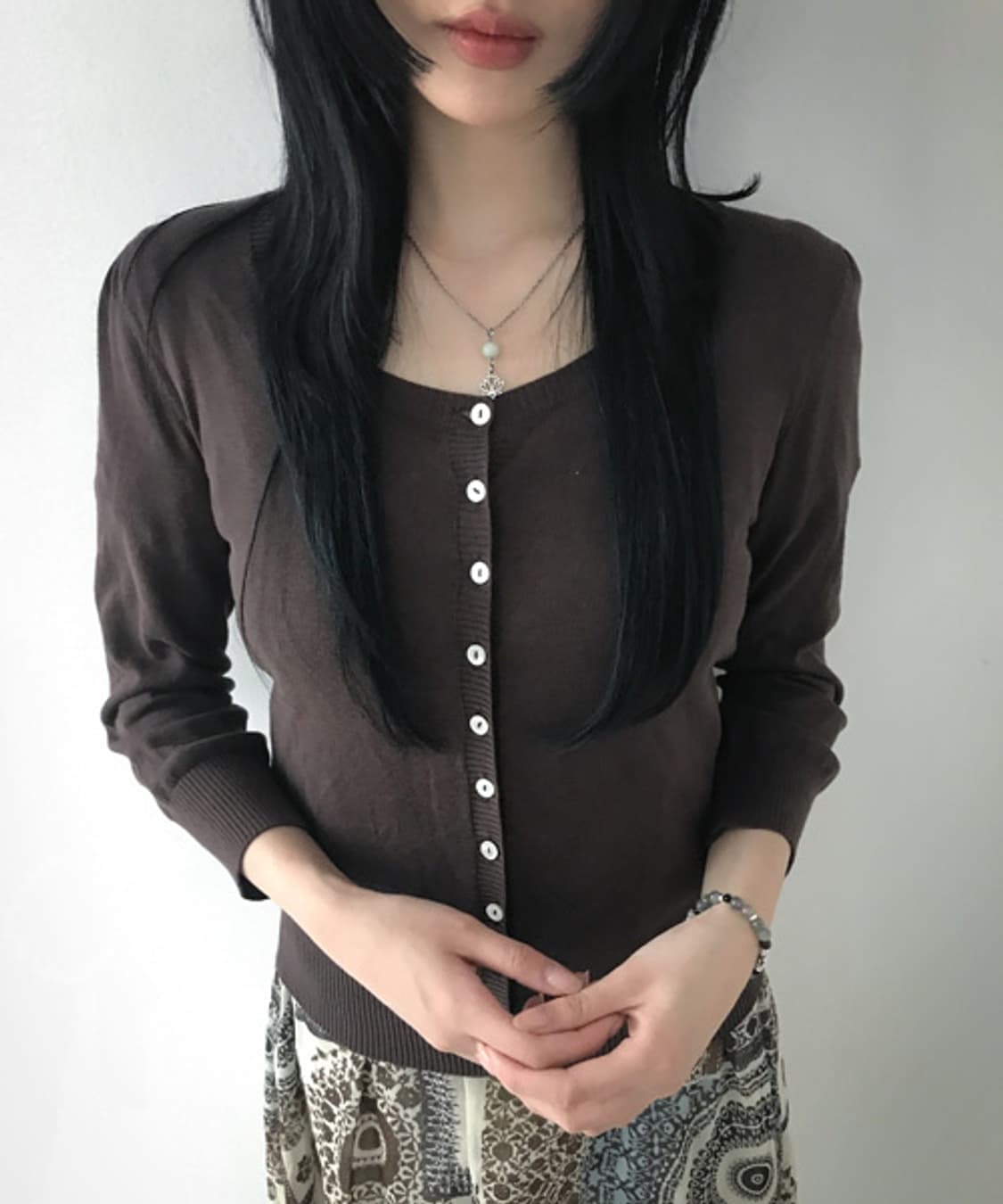 Square Neck Slim Cardigan(Brown) 상품이미지1