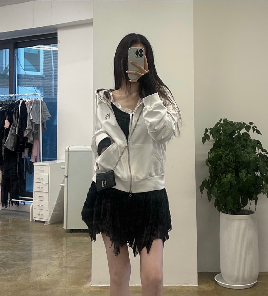 뉴얼린 롤리팝 체크 후드집업 화이트 상품이미지3