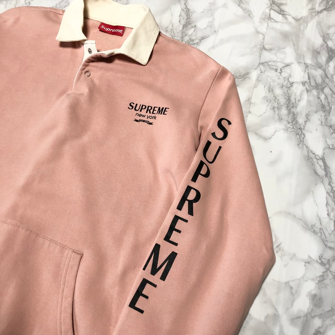 슈프림 럭비 티셔츠 기모 딸기우유 인디핑크 카라티 상품이미지3