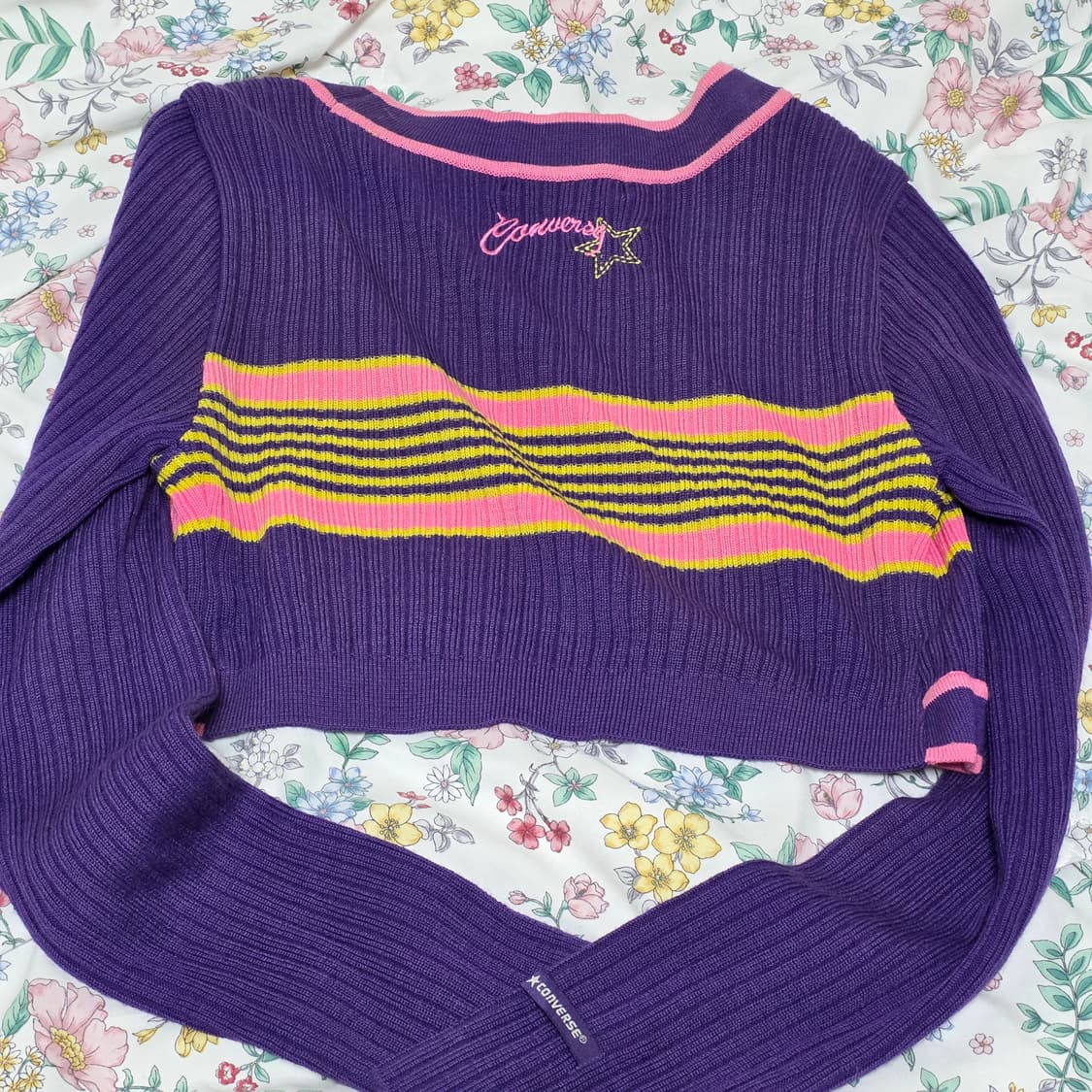 converse 컨버스 빈티지)y2k 스타 퍼플 크롭 니트 가디건 상품이미지4