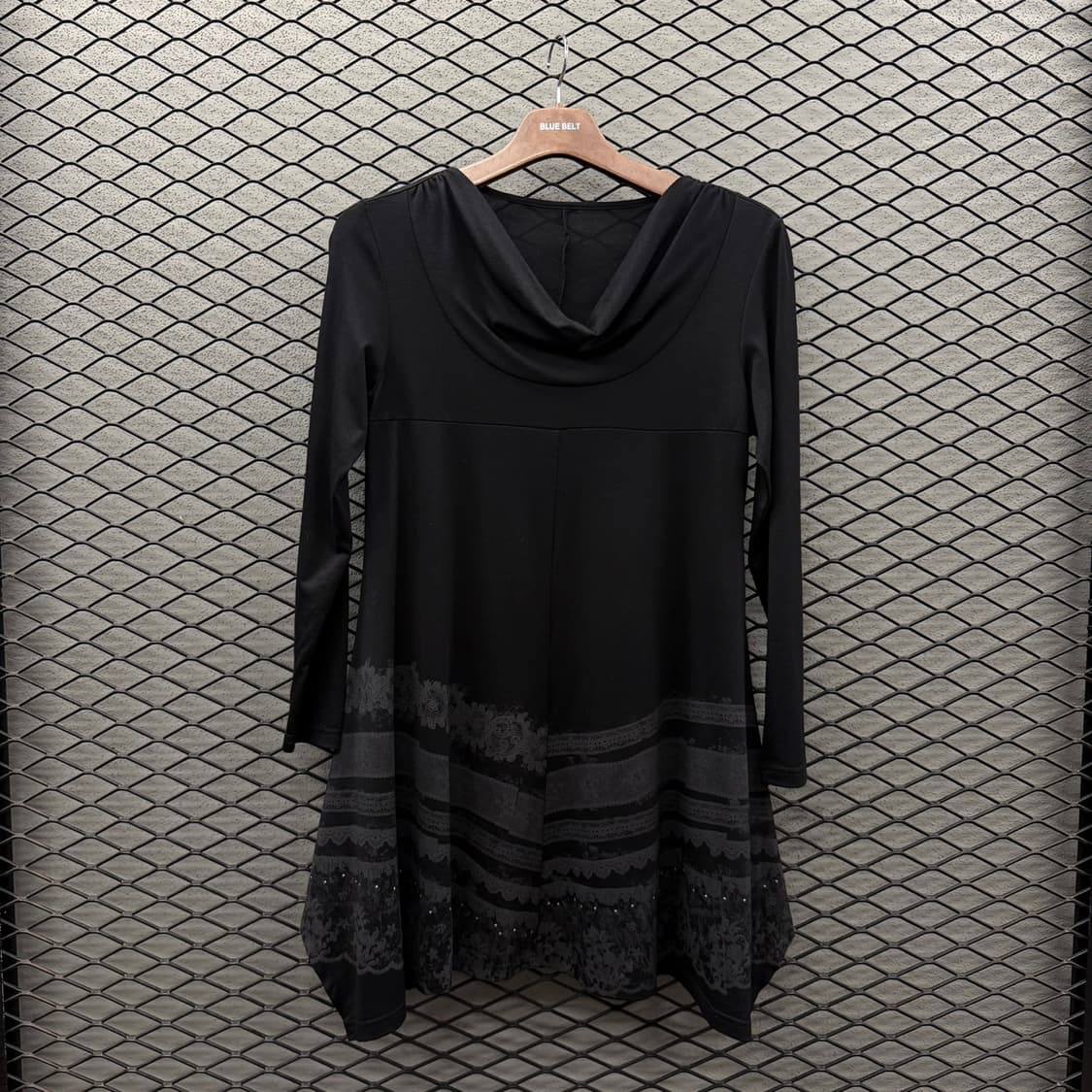 JPN VINTAGE 언밸런스 레이스 패턴 프린팅 미니 원피스 블랙 상품이미지2