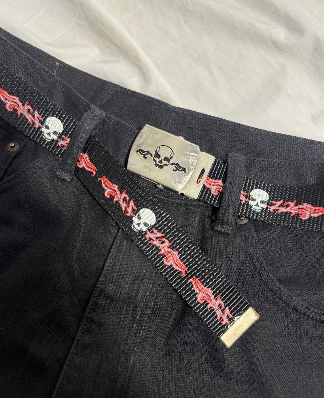 빈티지 스컬 플레임 캔버스 벨트 y2k 펑크 스케이트보드 상품이미지3