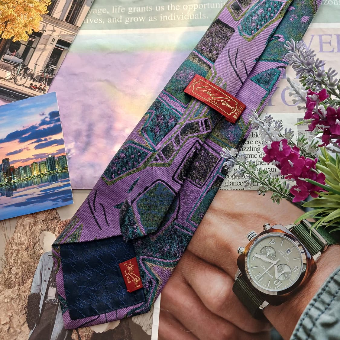 티노 코스마 실크 퍼플 아트 패턴 넥타이 9.7cm A등급 A18798
 상품이미지4