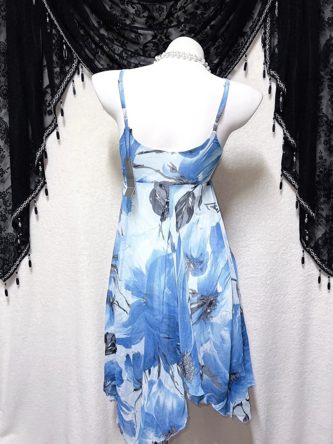 블루 오리엔탈 페어리 플라워 쉬폰 언발 미니원피스 하와이안 갸루 핀터 상품이미지8