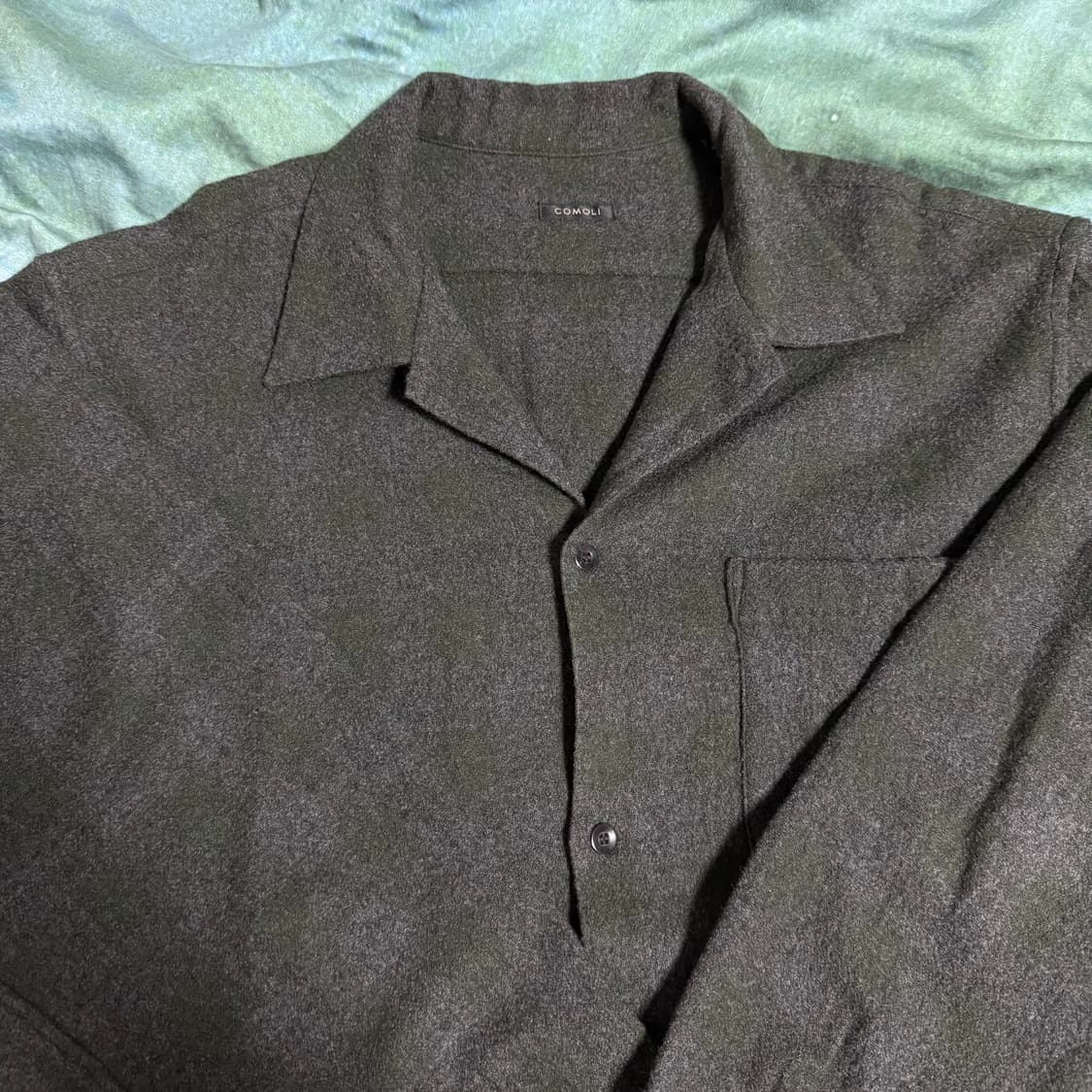 [3]코모리 COMOLI 울 캐시미어 체크 오픈 카라 셔츠 상품이미지4