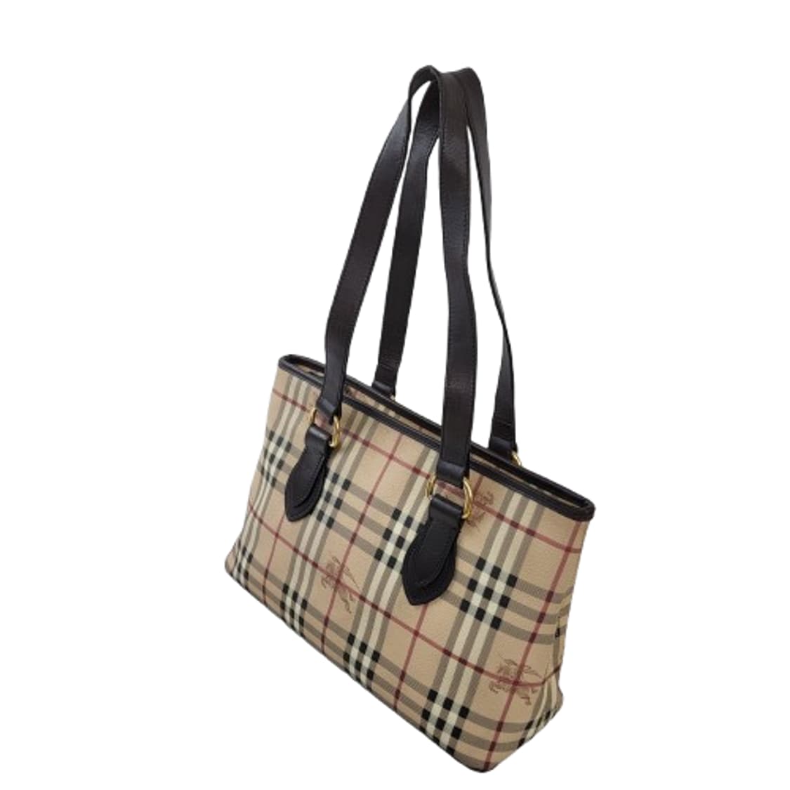 정품 버버리 헤이마켓 체크 브라운 레더 숄더백 상품이미지4