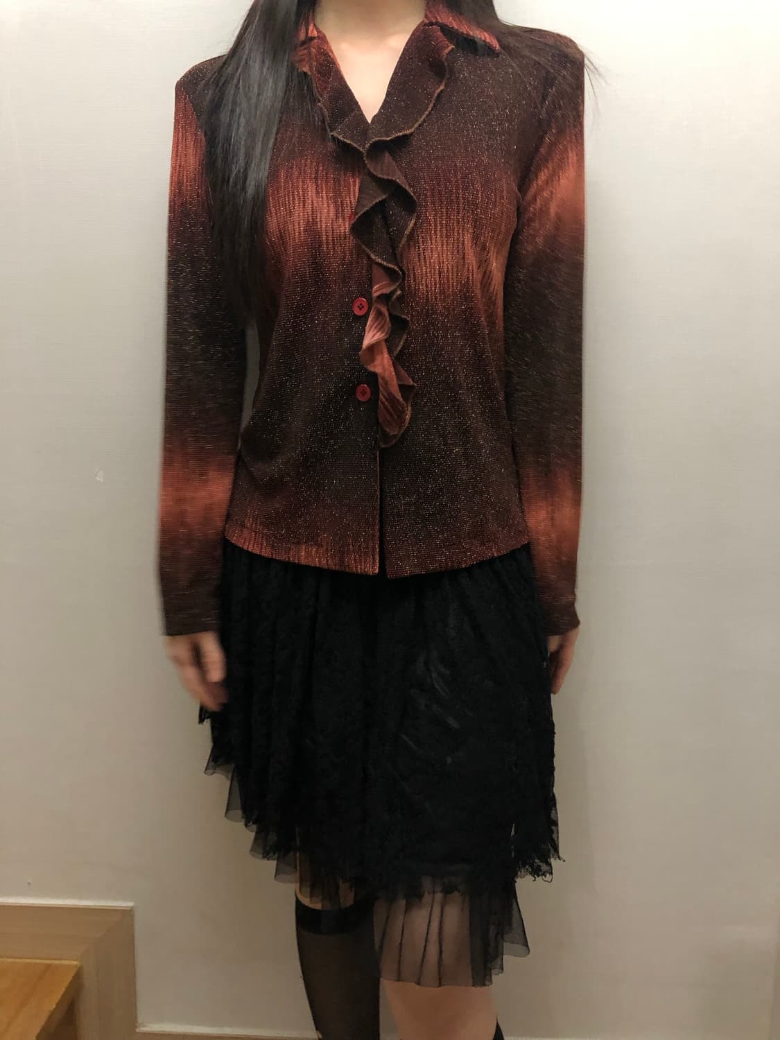 빈티지 브라운 글리터 프릴 탑 상품이미지2