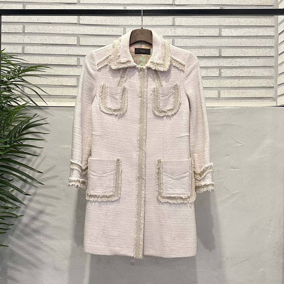 시스템 트위드 롱 자켓 스냅버튼 4포켓 프린지 디테일 아이보리 상품이미지2