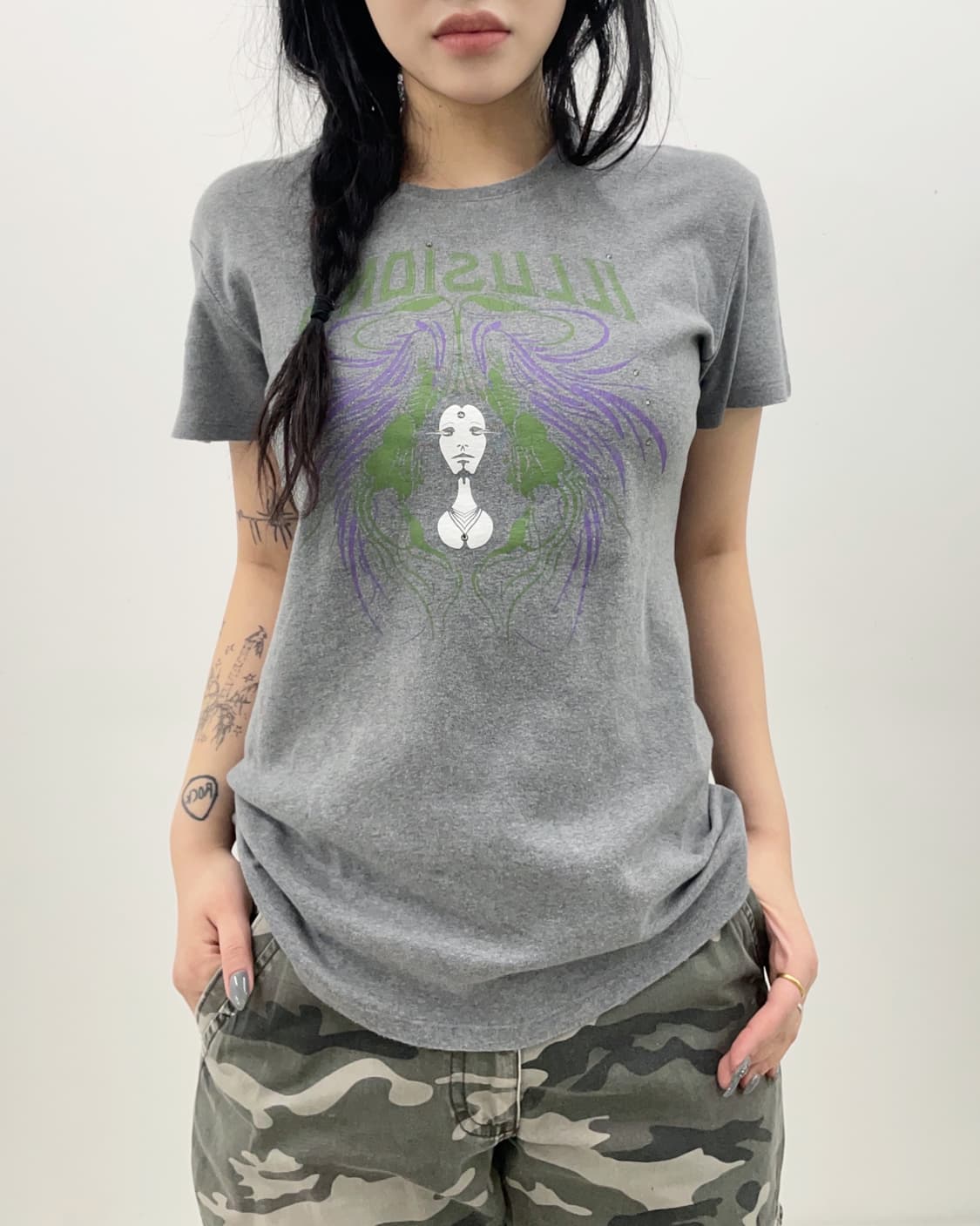 Gray Cubic Ethnic punk T-shirt 상품이미지1