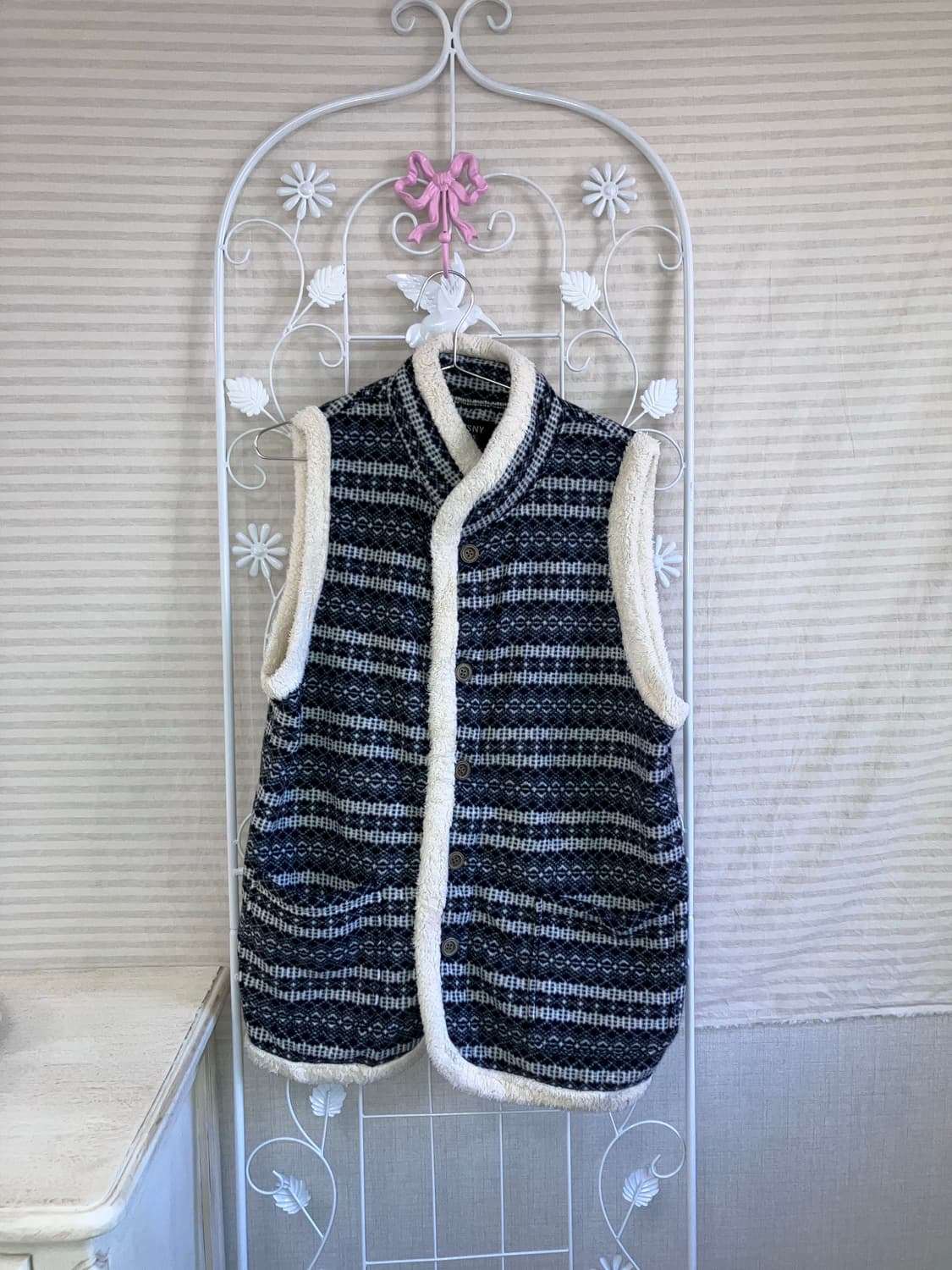 빈티지 블랙 우드 양털 조끼 y2k 스트릿 갸루 펑키 일본빈티지 상품이미지1