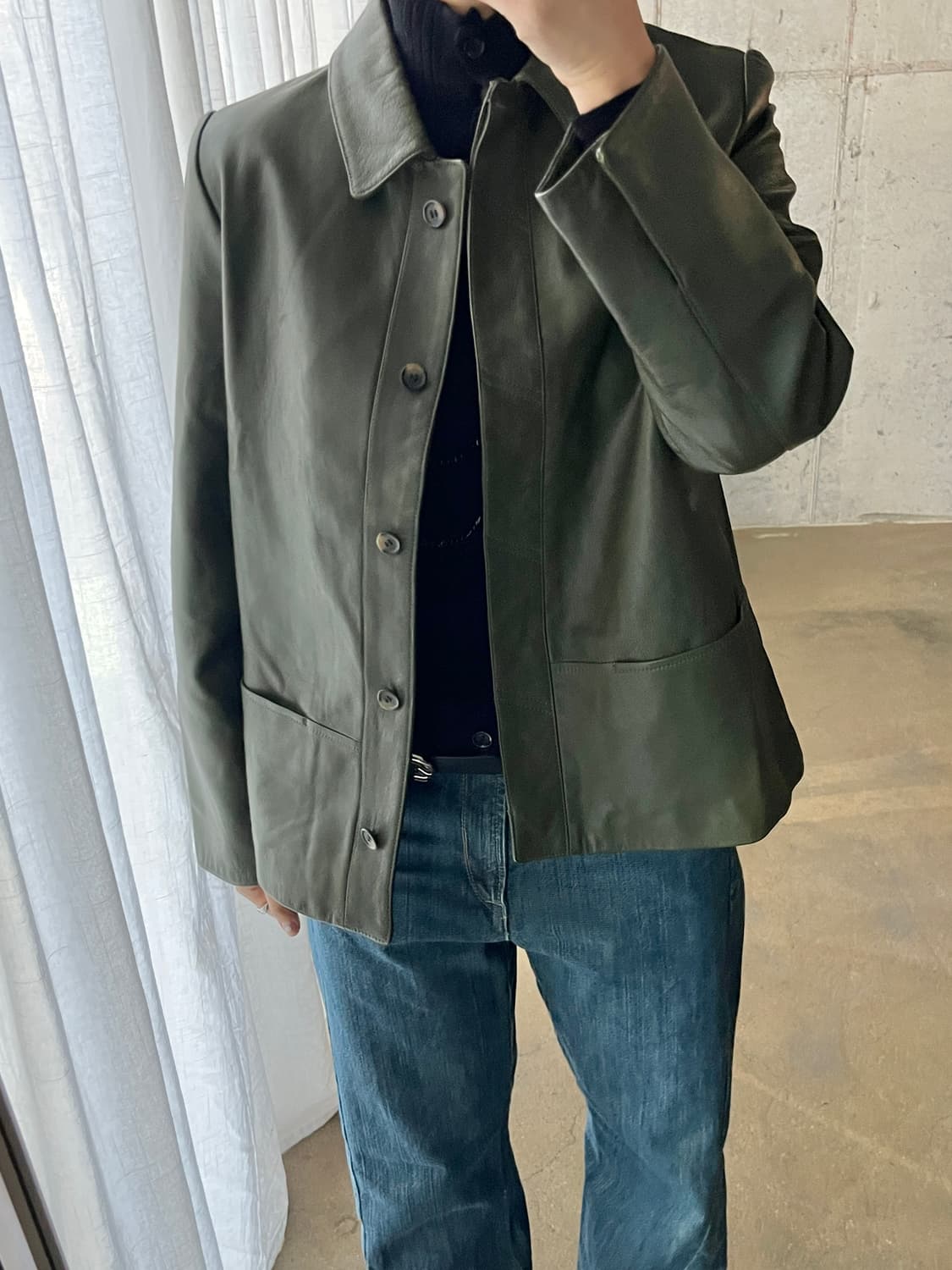 90s Genuine Lambskin 천연양가죽 자켓 딥그린 상품이미지5