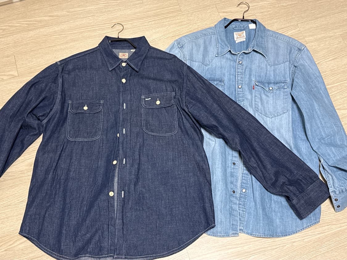 슈가케인 데님 워크셔츠 + 리바이스 스탠다드 웨스턴 셔츠 xl 상품이미지1