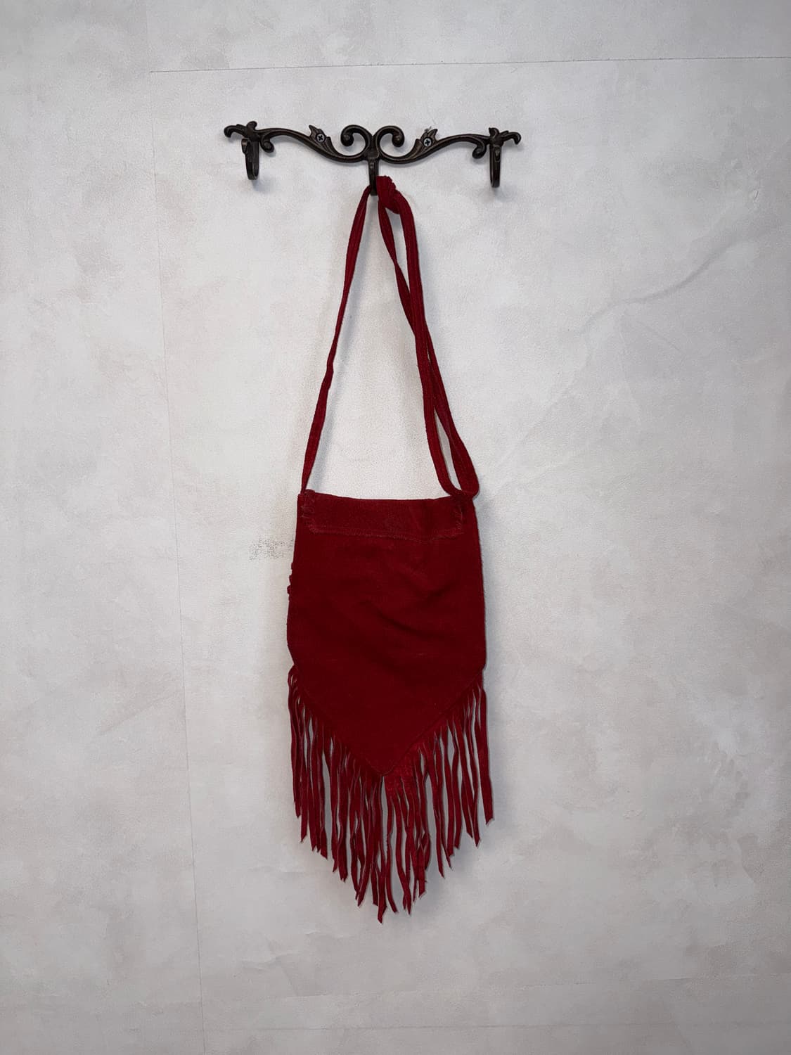 Burgundy suede western fringe cross bag 상품이미지4