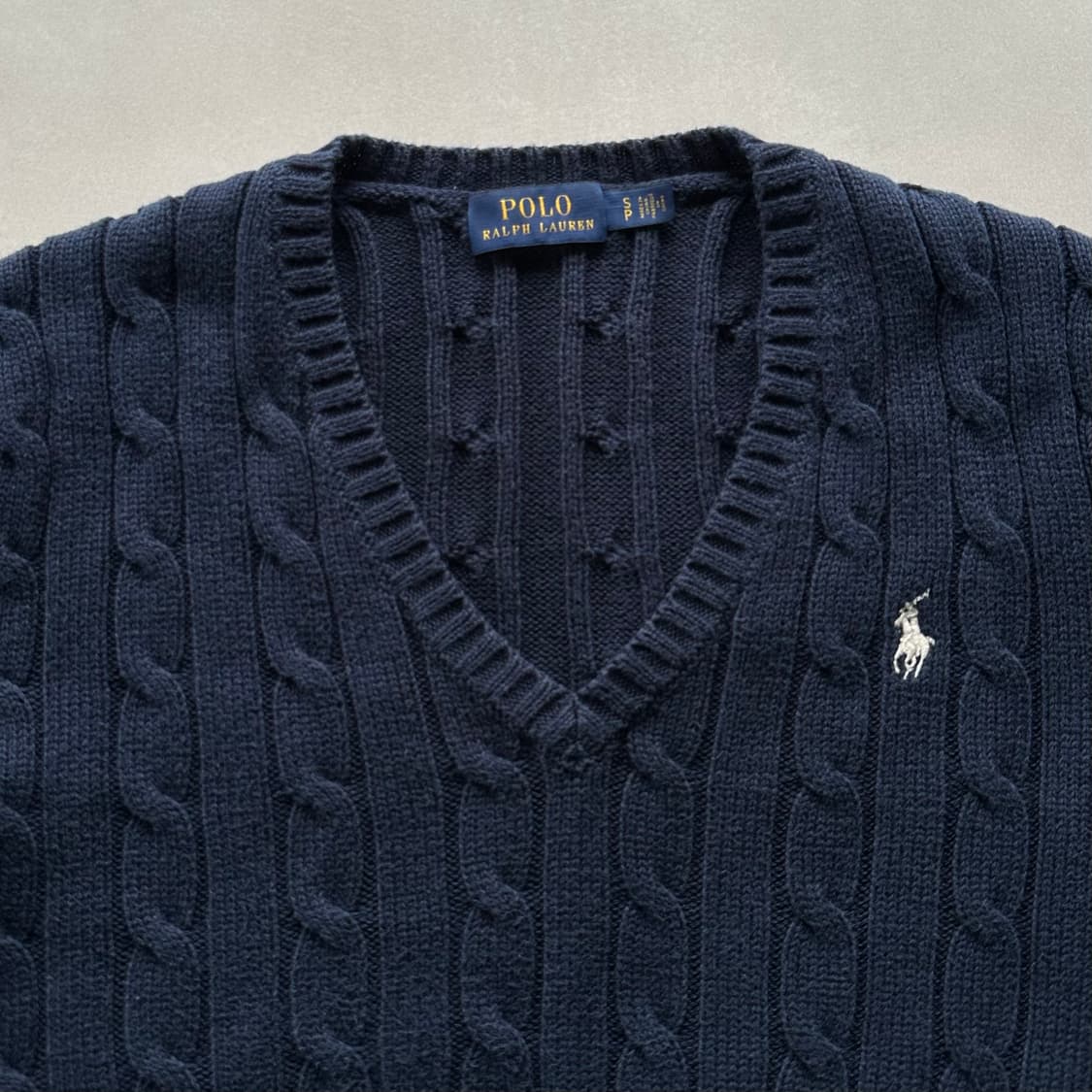 [S]폴로 랄프로렌 브이넥 꽈배기 케이블 니트 네이비 상품이미지7