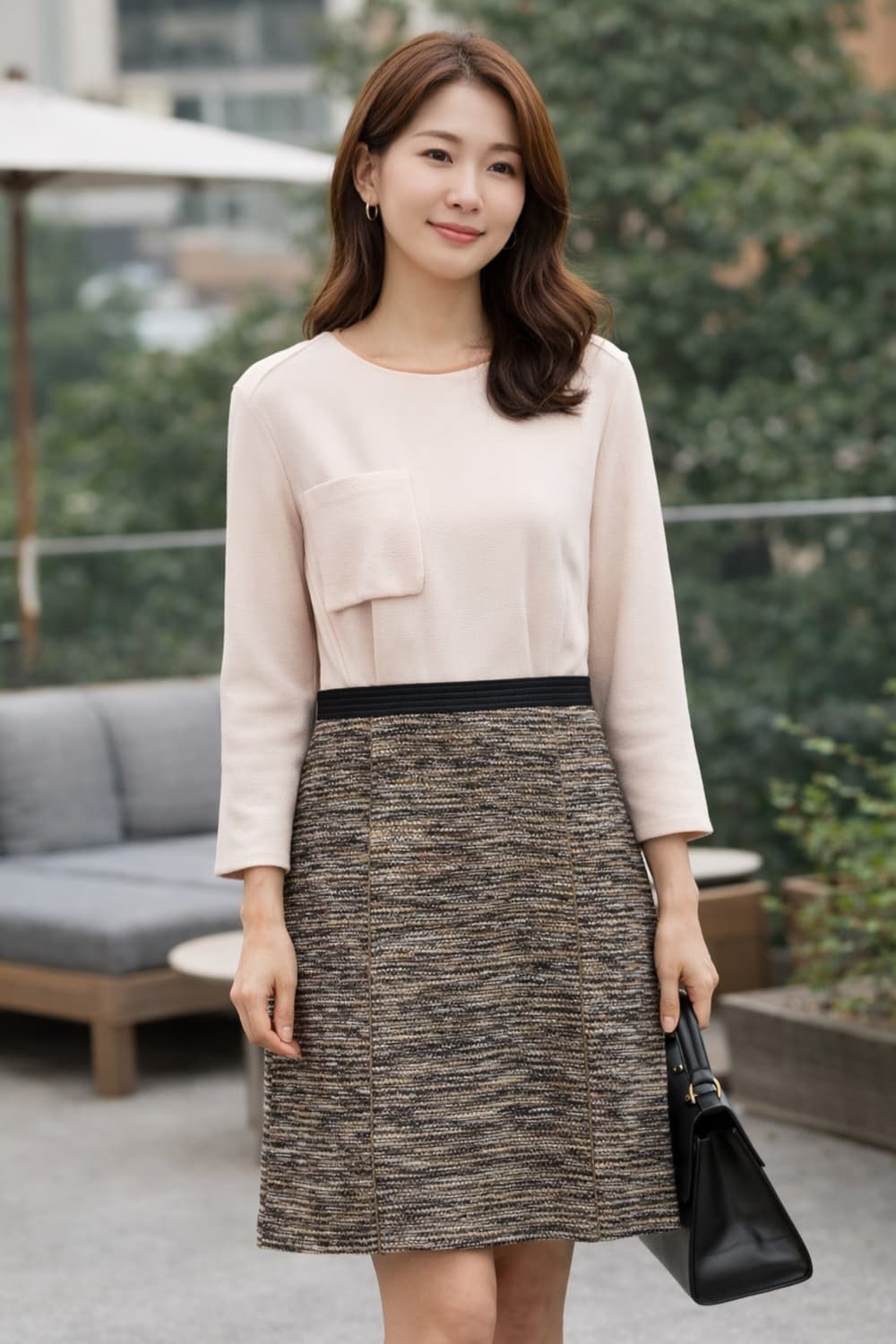 [새제품] 시스템 트위드 배색 원피스 하객룩 상품이미지1