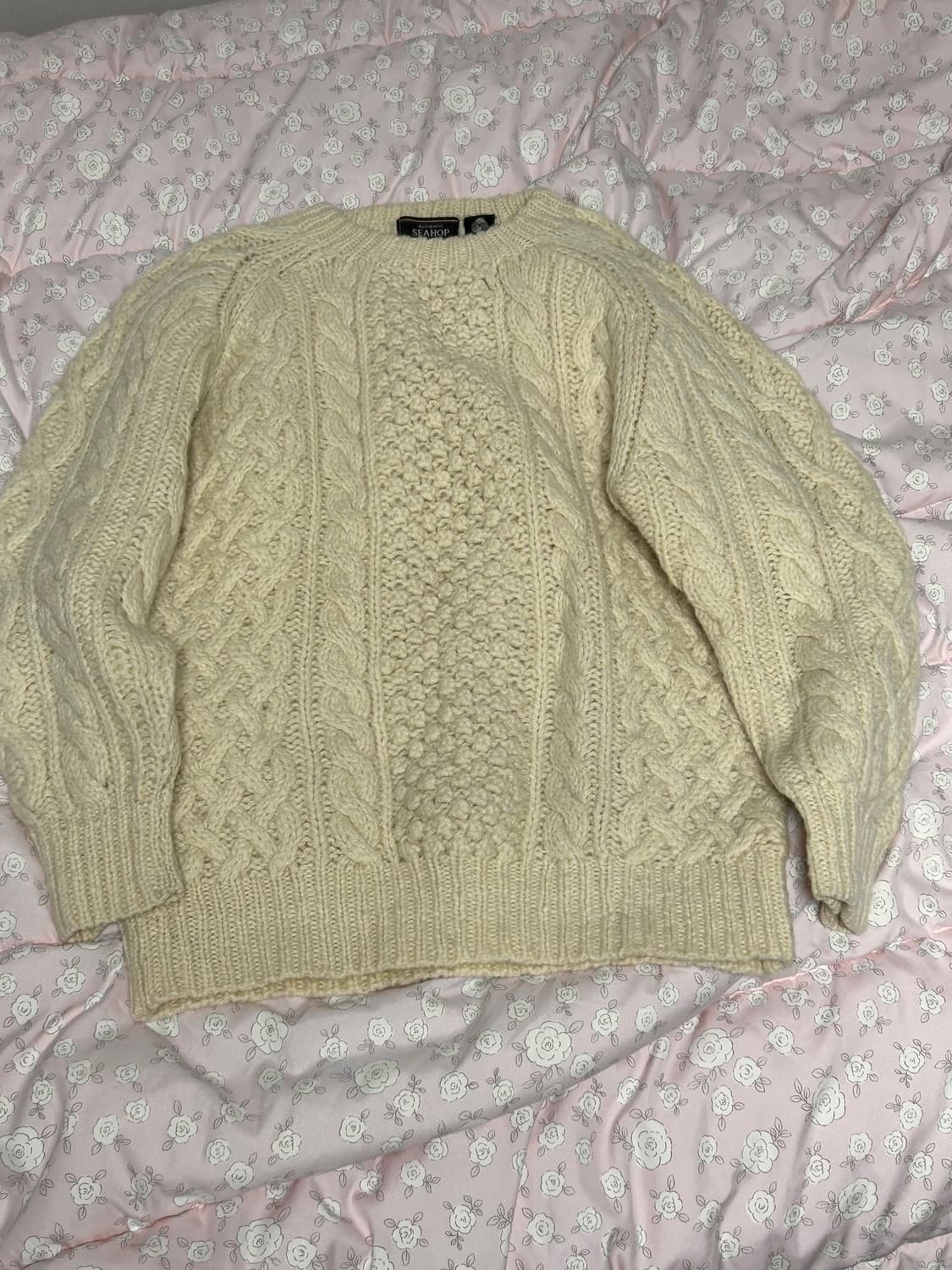 아이보리 베이지 꽈배기 피셔맨 울100니트 상품이미지1