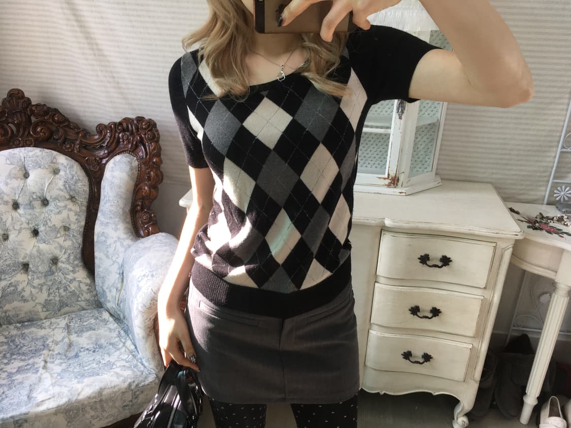 일본빈티지 로걀 아가일 탑 상품이미지6