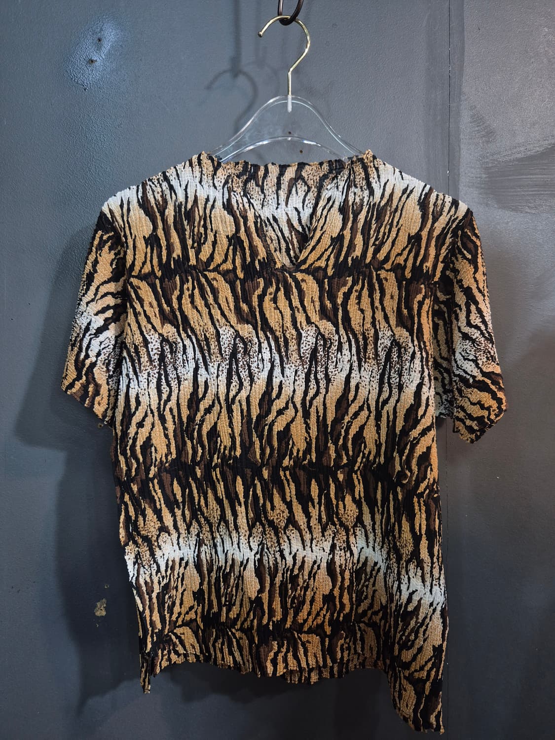 Yanco 호랑이무늬 플리츠 주름 반팔 티셔츠 55 66 상품이미지1