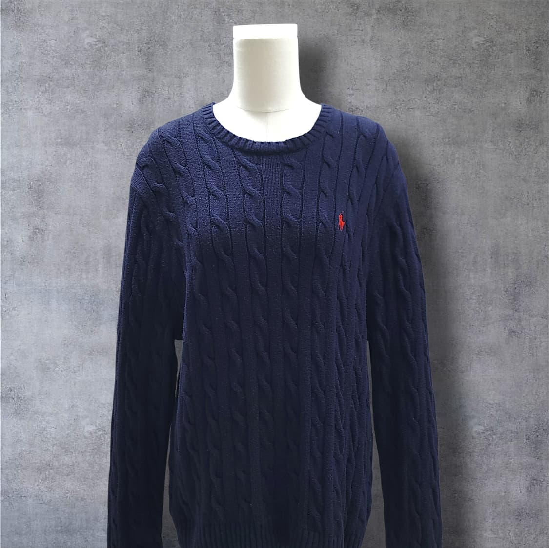 [L] 폴로 네이비 코튼 케이블 니트 상품이미지3