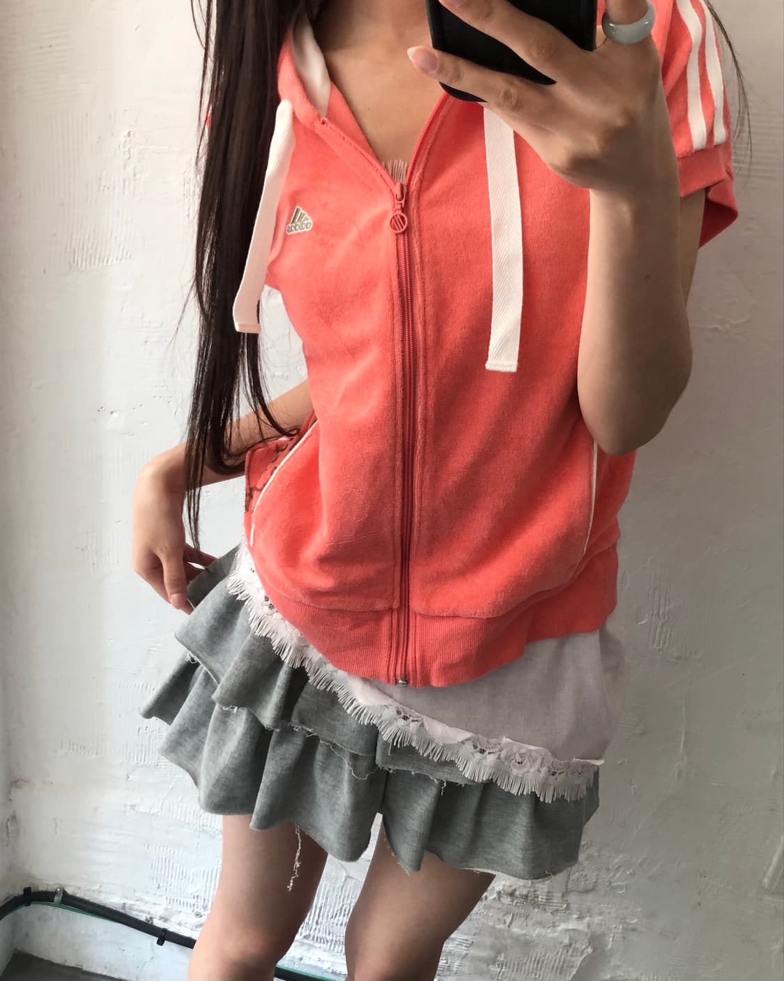 Adidas 아디다스 코랄컬러 타올코튼 하프 후드집업  상품이미지7