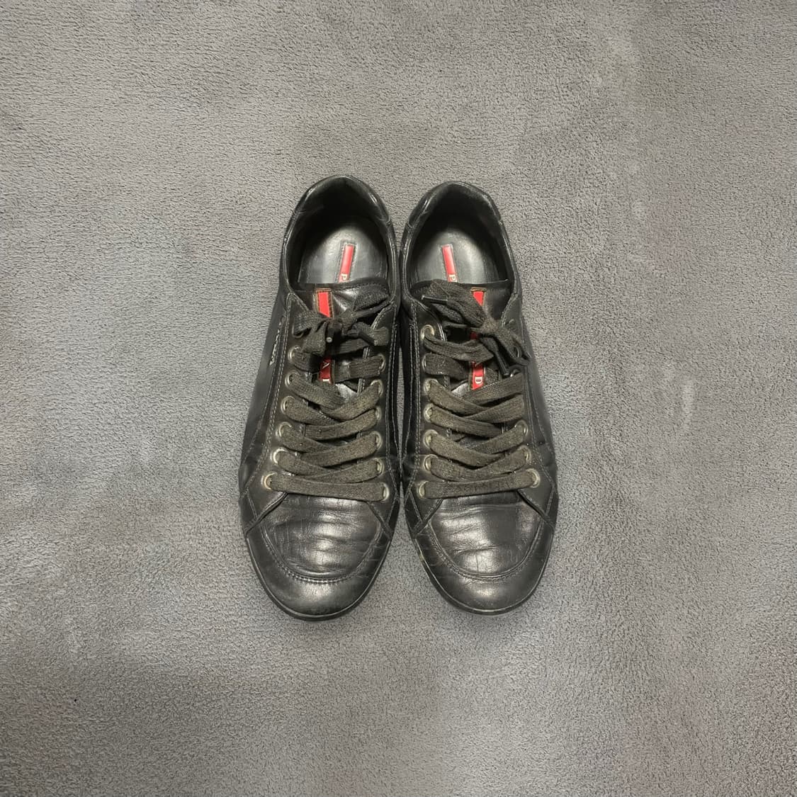 285~290) 프라다 로고 아카이브 레더 가죽 스니커즈 신발 블랙 상품이미지3