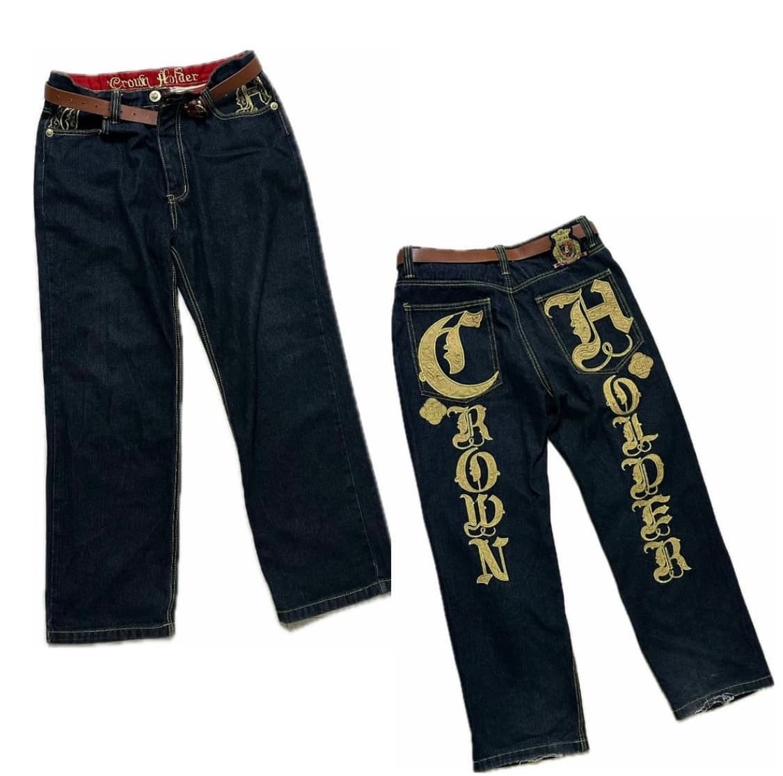 크라운홀더 자수 흑청 데님팬츠 상품이미지1