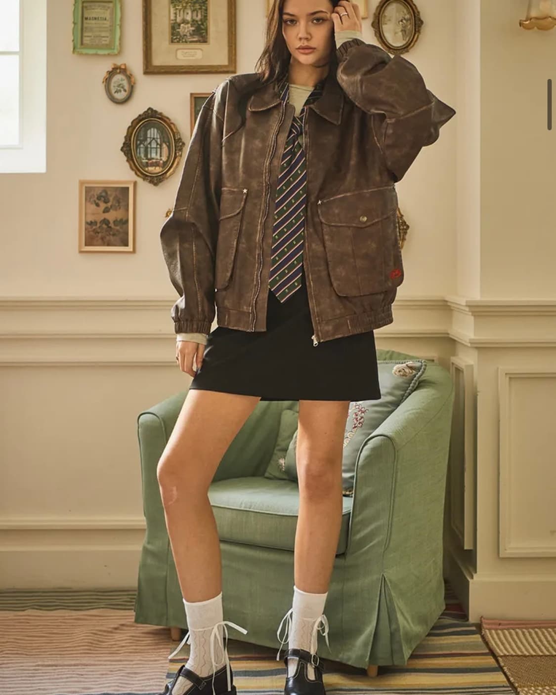 비터셀즈 스타 레더 자켓(워시드)(오버핏)-브라운 상품이미지2