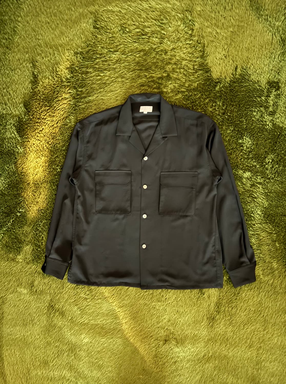 [S] BEAMS JAPAN 빔즈 오픈카라 폴리 셔츠 블랙 상품이미지1