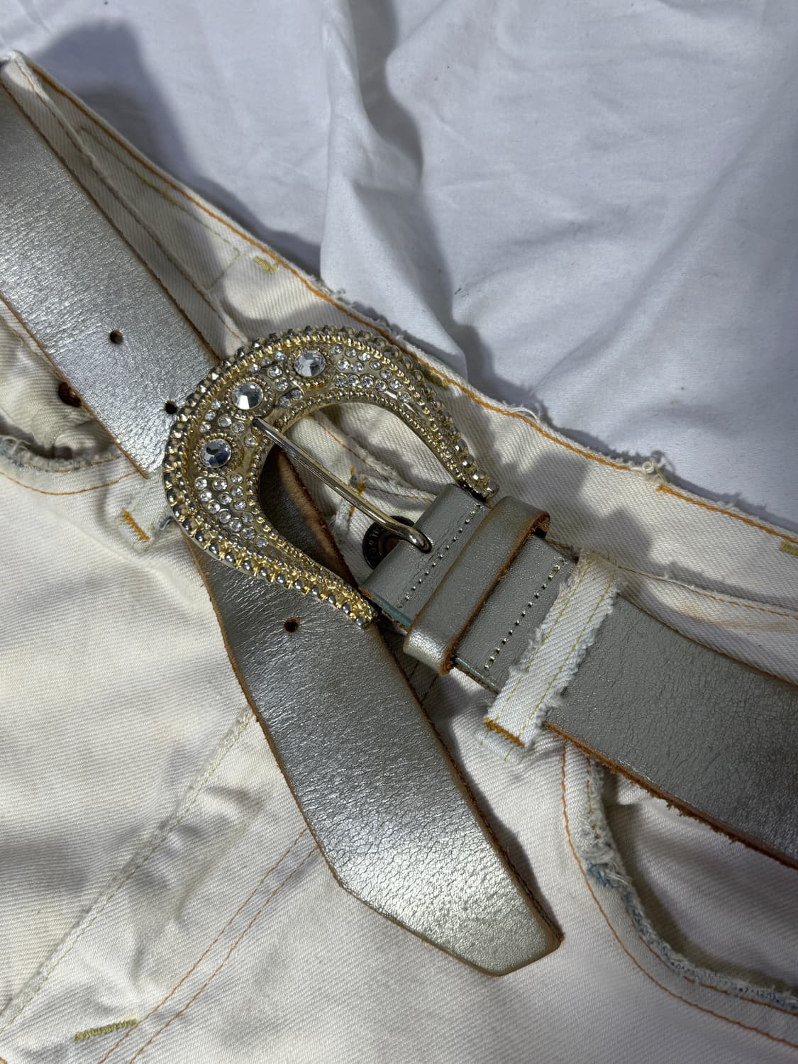 빈티지 크리스탈 웨스턴 버클 레더 벨트 상품이미지1