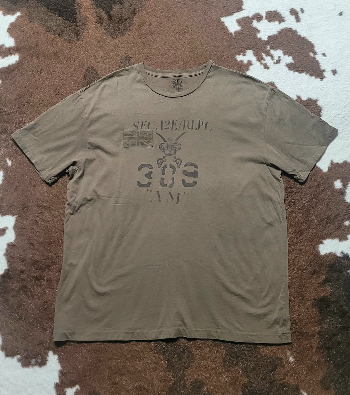 폴로 랄프로렌 남성용 카키 반팔 라운드티(L) 상품이미지1