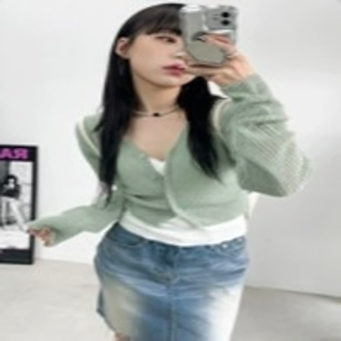 여성가디건 크롭 가디건 올리브 상품이미지1