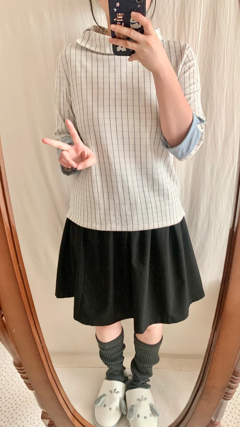 사선 단추 체크 블라우스 상품이미지8