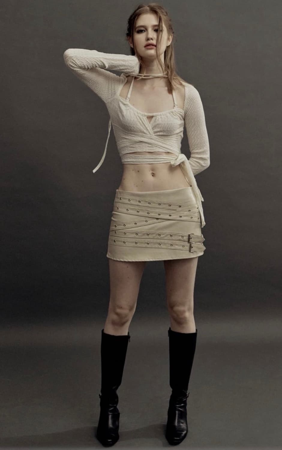 Threetimes scarlett leather skirt beige 상품이미지1