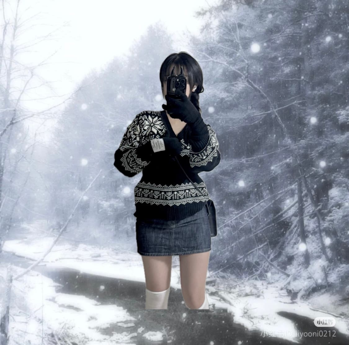 브이넥 노르딕 눈꽃 패턴스웨터 상품이미지1