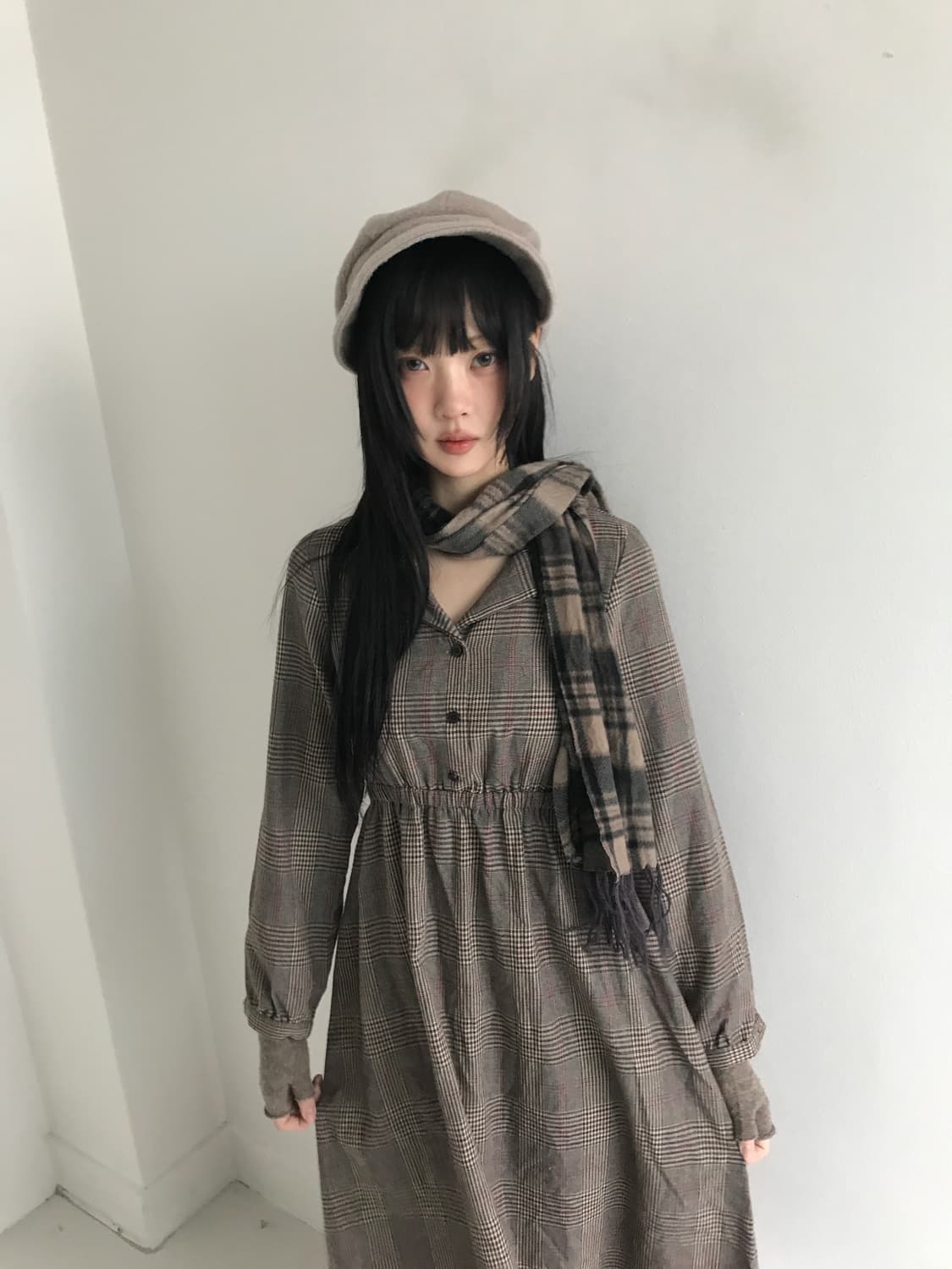 Check V Neck Shirts Dress 상품이미지6