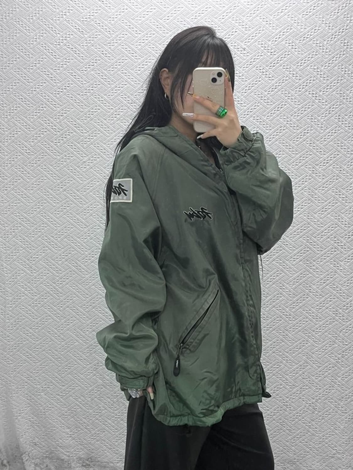 푸부 올드스쿨 레트로 빈티지 백로고 바람막이 후드 자켓 L C08000 상품이미지2