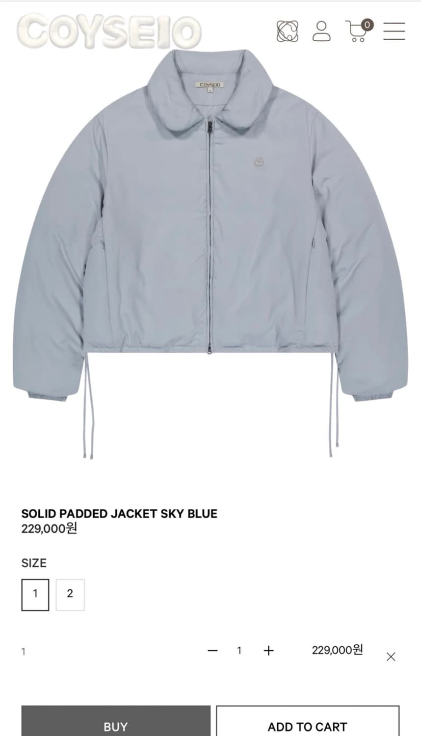 [ 택포 ] 코이세이오 COYSEIO 솔리드 패디드 자켓 상품이미지1