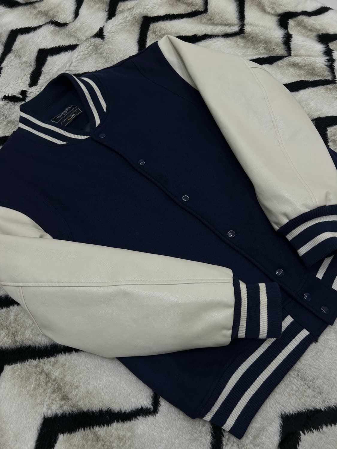 [XL]프리즘웍스 울 레더 바시티/네이비/퀄팅 상품이미지1