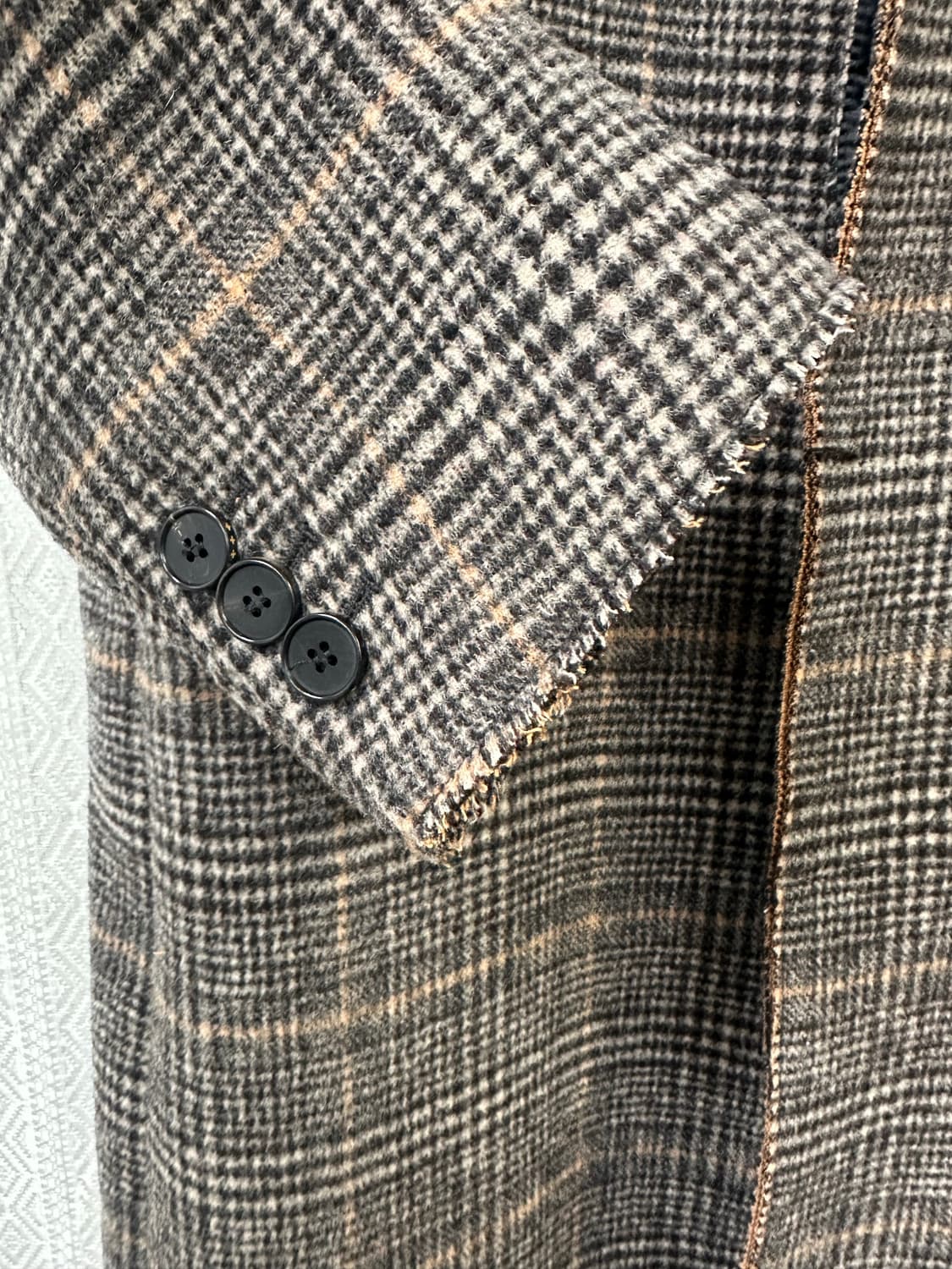 (M)토니웩 크루도 커팅 체크 울 코트 브라운 상품이미지5