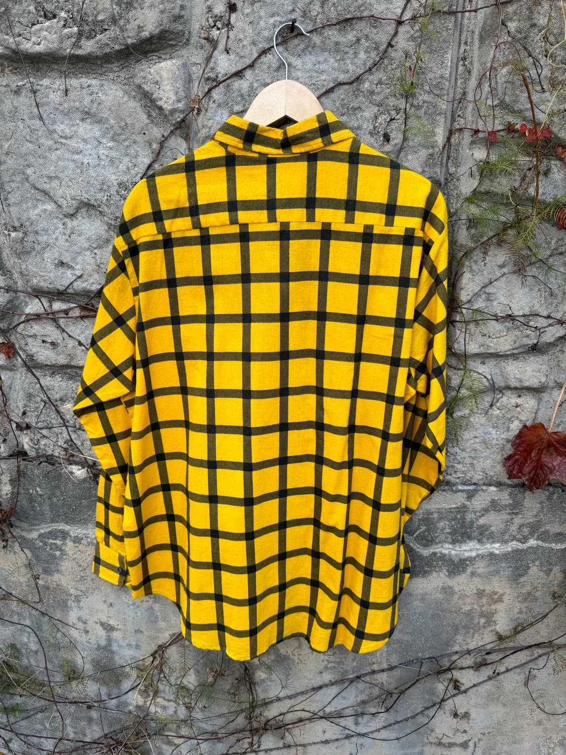 일본 빈티지 옐로우 체크 플란넬 셔츠 XL 상품이미지2
