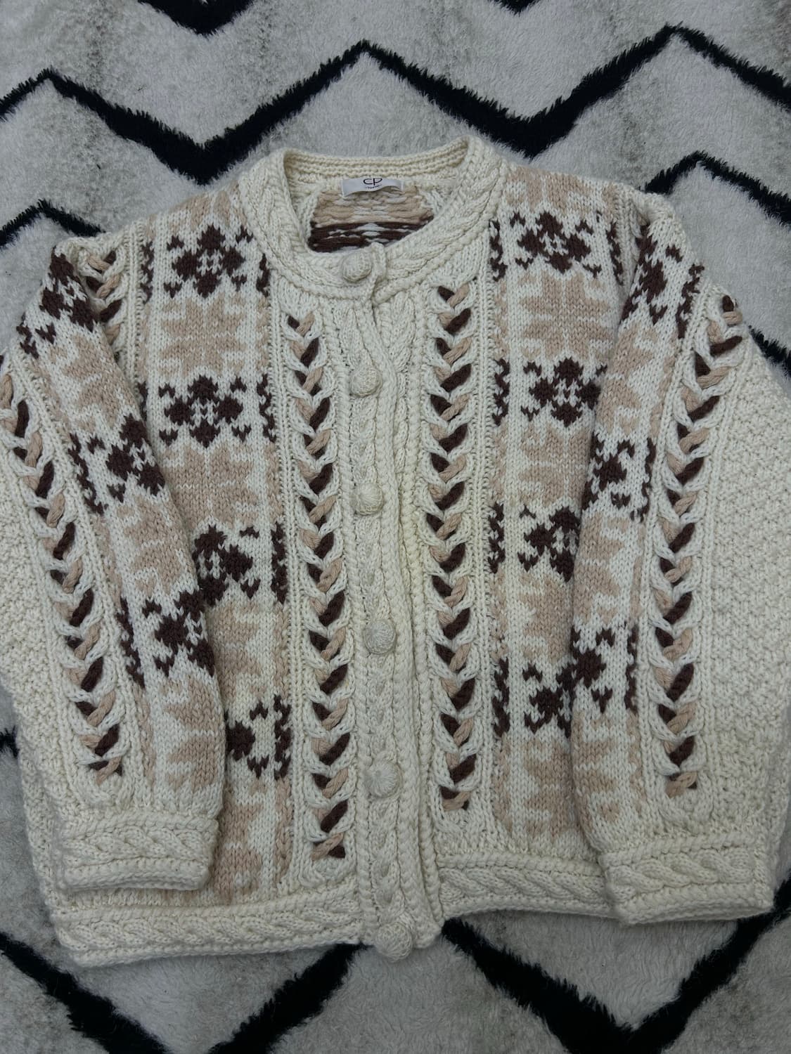 [M]CP tokyo 헤비울 케이블 자수 니트 가디건/아이보리 상품이미지1