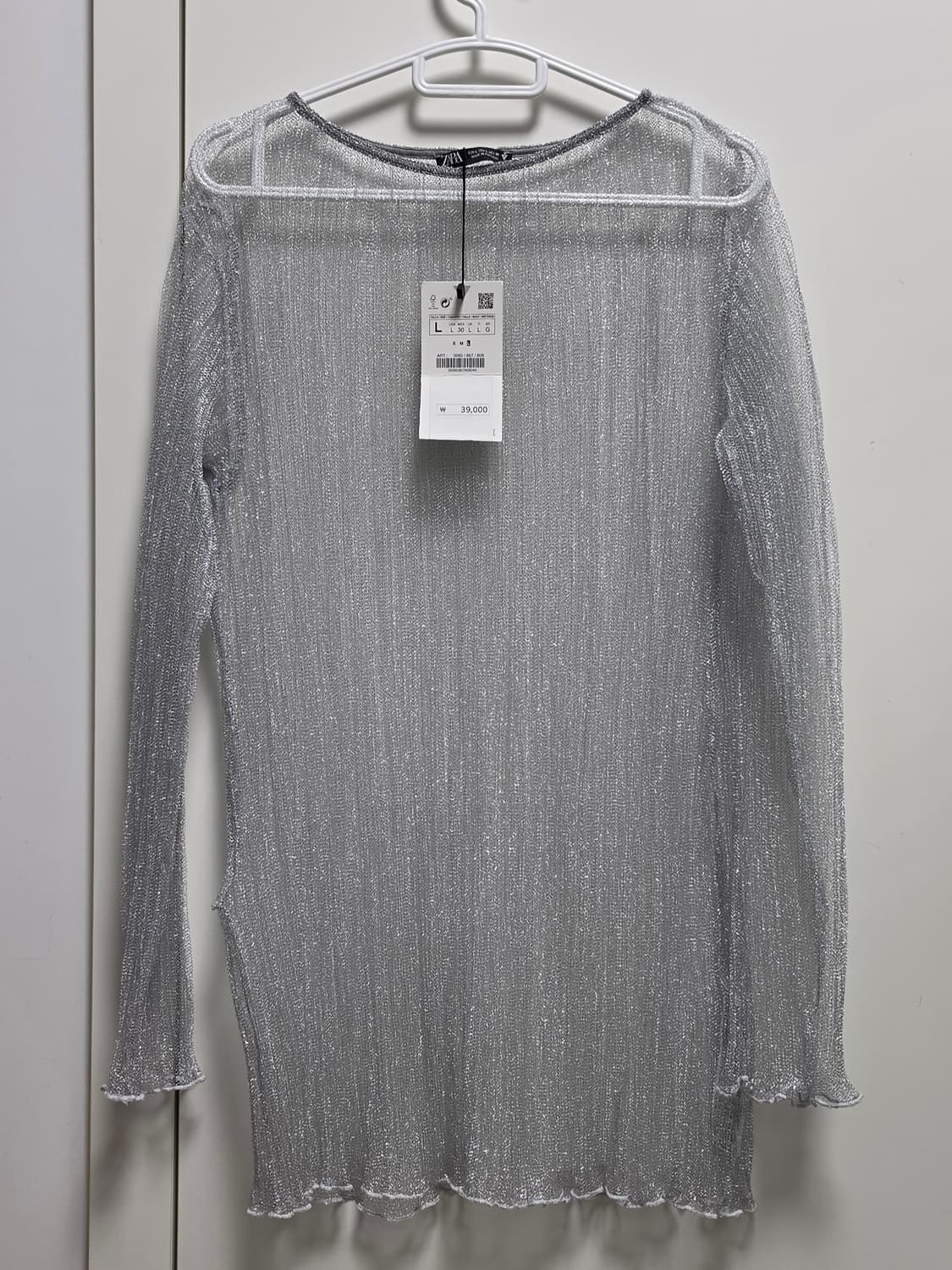 (새상품) ZARA 자라 글리터 시스루 탑 실버컬러 L 상품이미지3