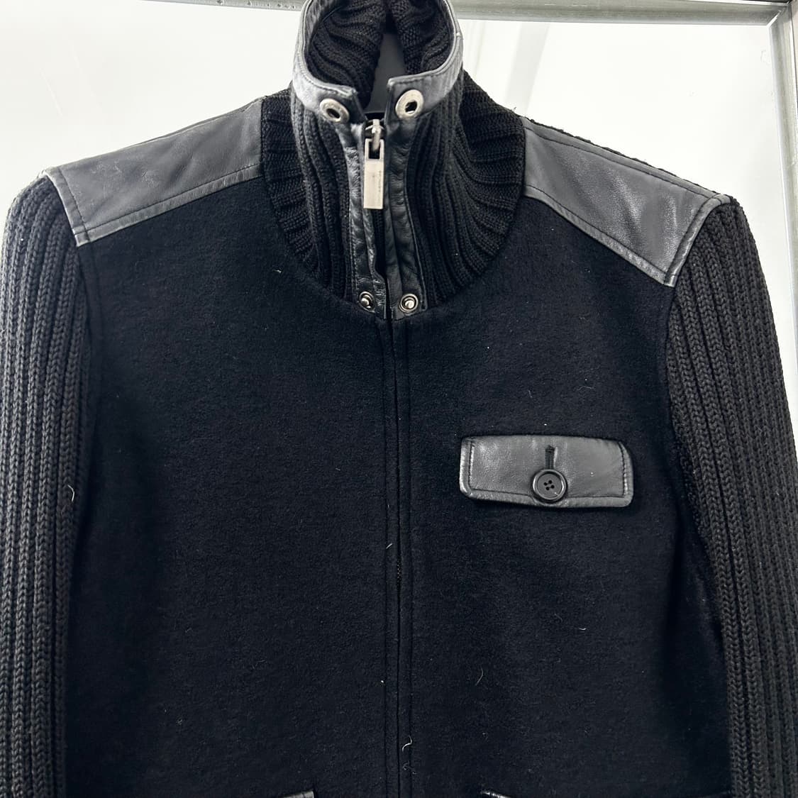 Hombruno 옴브루노 레더 패널 니트 집업 자켓 상품이미지7