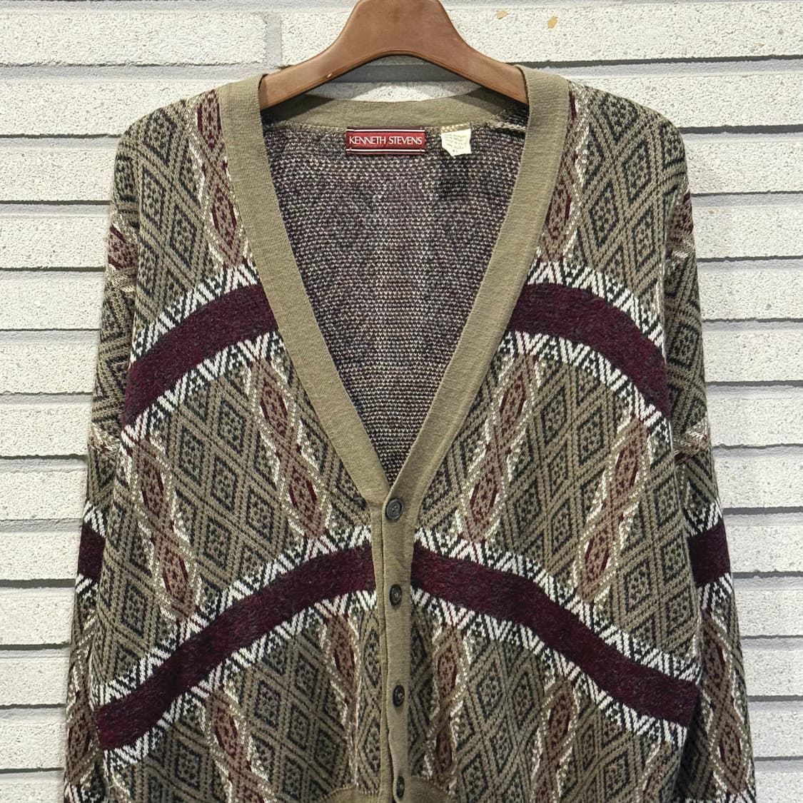 EURO VINTAGE 에스닉 아가일 니트 가디건 자카드 패턴 디테일 상품이미지3