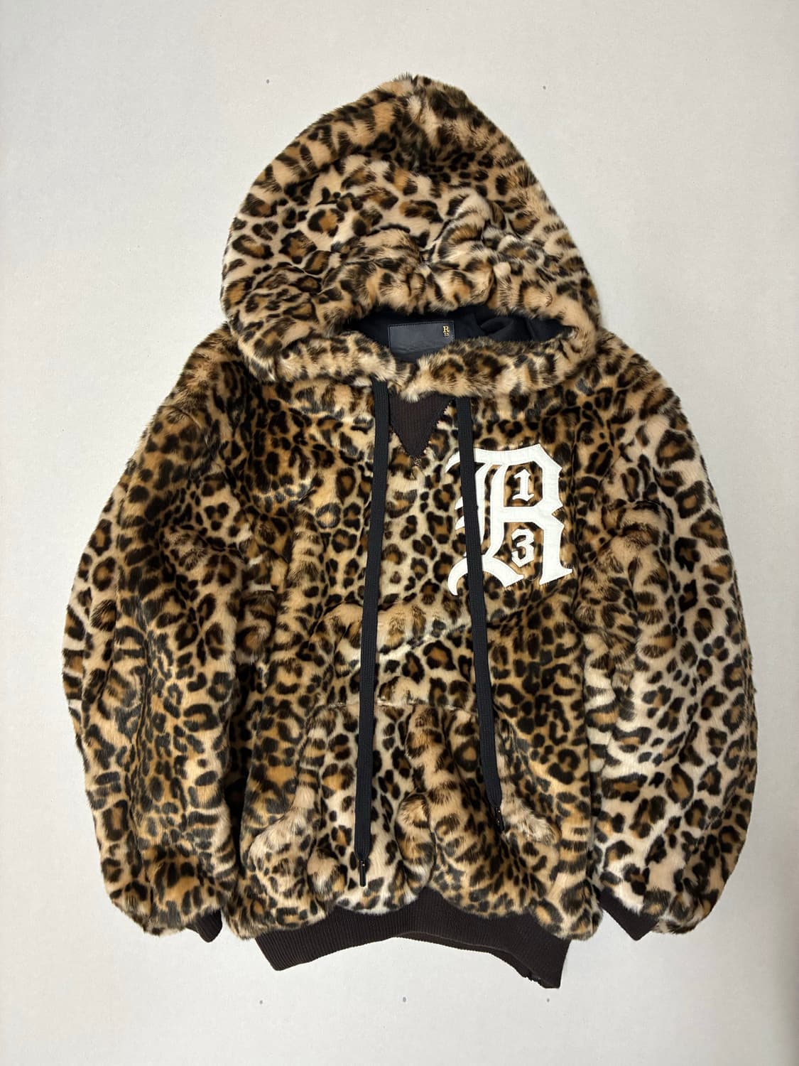 R13 레오파드 페이크 퍼 오버사이즈 팝오버 후드 상품이미지1