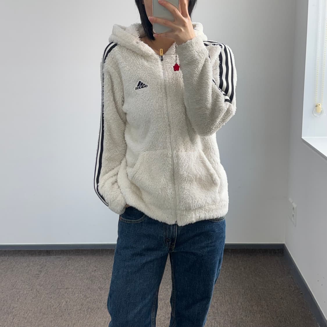 Adidas 아디다스 삼각로고 아이보리 후리스 집업 상품이미지1